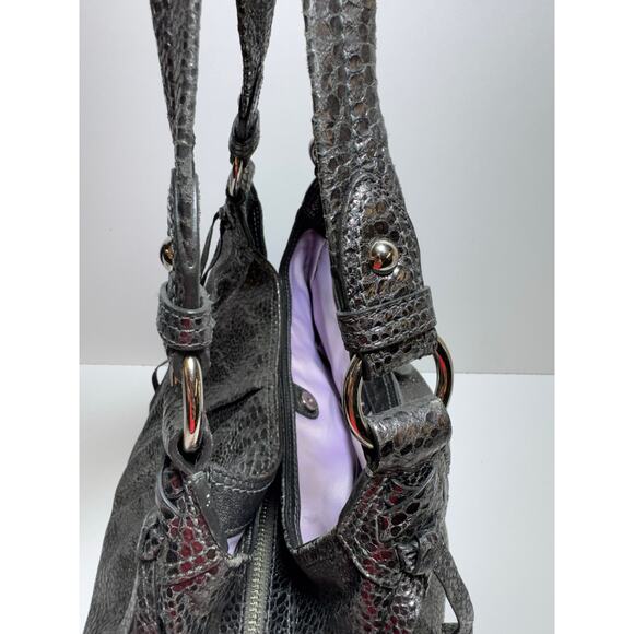 Coach Maggie Crinkle Gunmetal Silver Python Metallic Hobo Bag 13901 - Picture 11 of 15